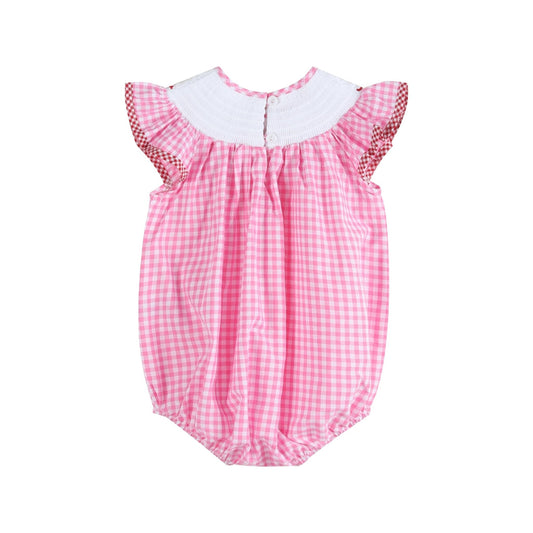 Pink Gingham Crawfish Smocked Flutter Bubble Romper