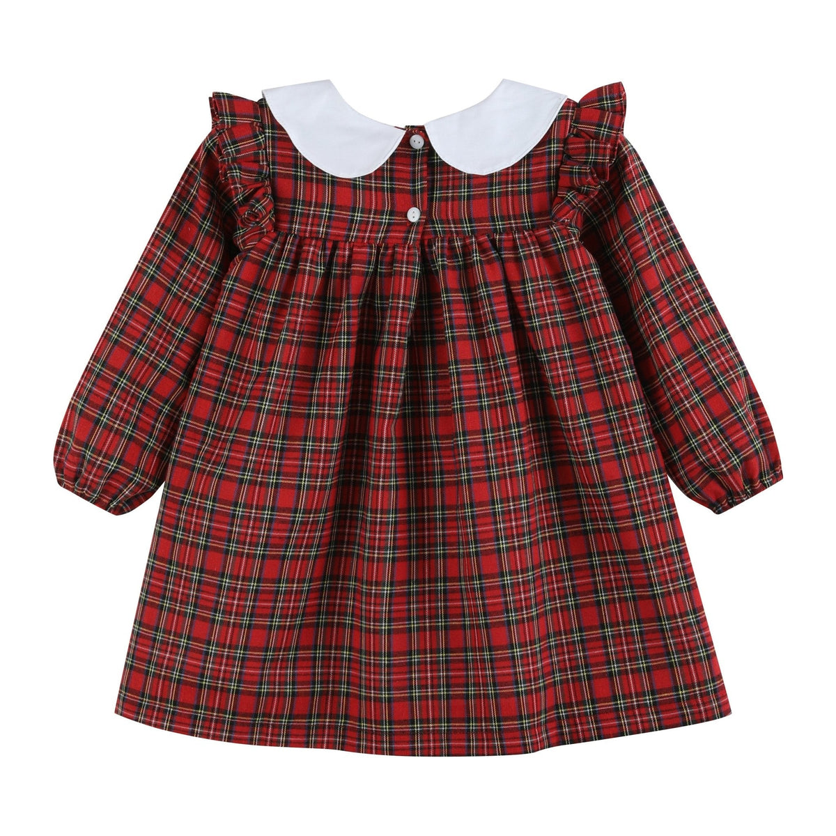 Red Christmas Plaid Colllared Ruffle Dress