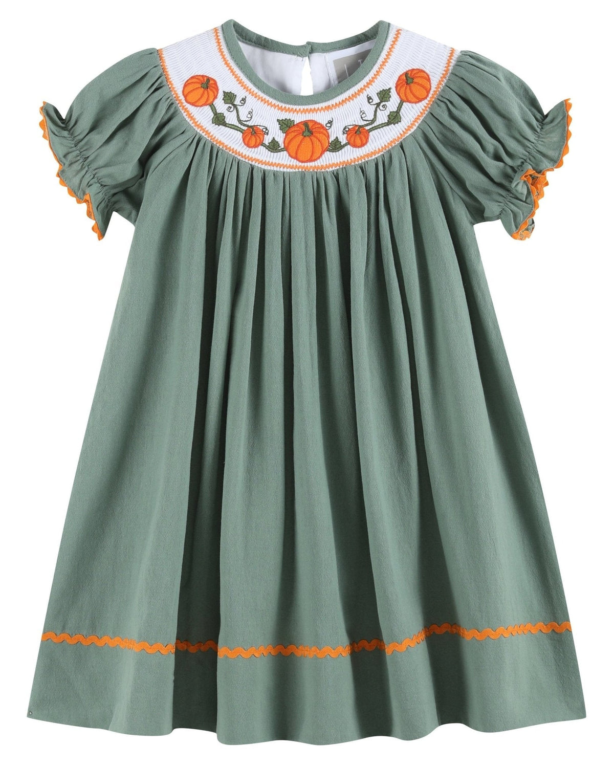 Sage Green Pumpkin Smocked Bishop Dress for Girls