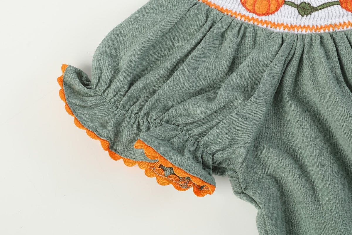 Sage Green Pumpkin Smocked Bishop Dress for Girls