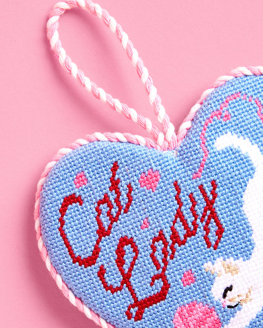Cat Lady Ornament - blue velvet heart