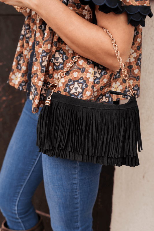 Sloane Fringe Faux Suede Clutch