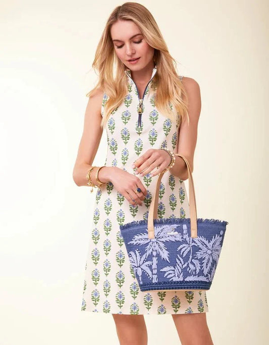 Small Tote Ogeechee Blue Palm Tree Pattern Coastal Handbag