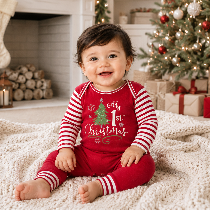 My 1st Christmas Baby Romper | Soft 100% Cotton Rib Holiday One Piece