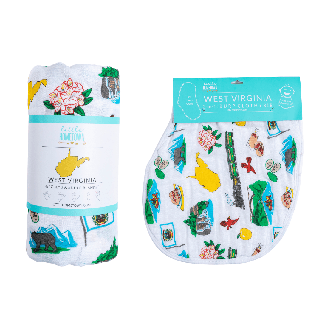 West Virginia Newborn Gift Set: Muslin Swaddle & Bib