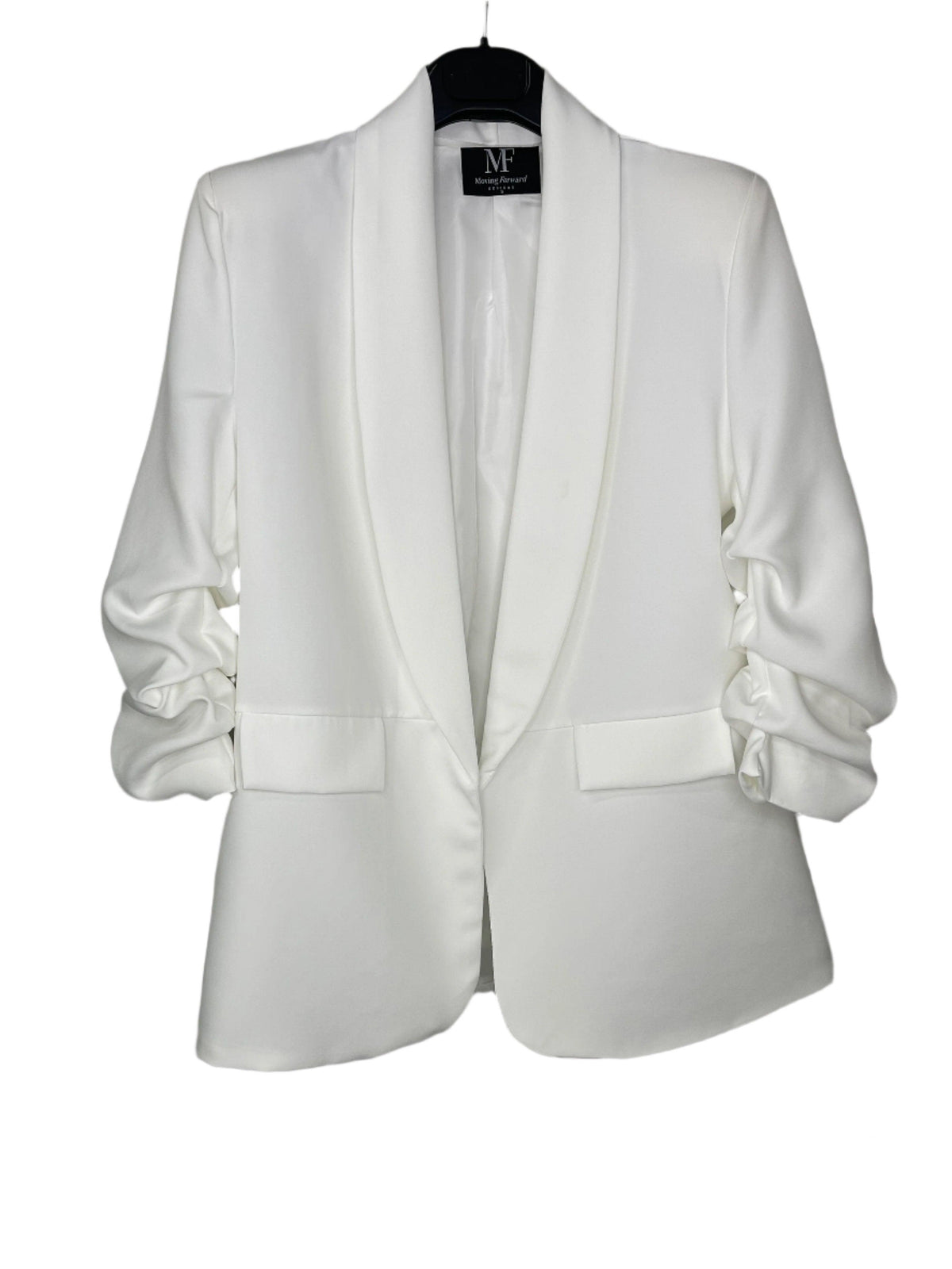 Game Day Blazer, White Ruched, Penn State Script Nittany Lion