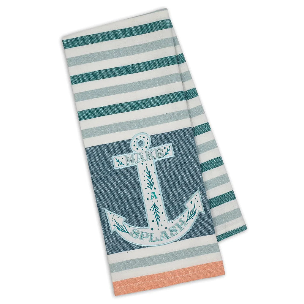 Whimsical Embroidered Beach & Nautical Decor Kitchen Towels Bundle Set of 3