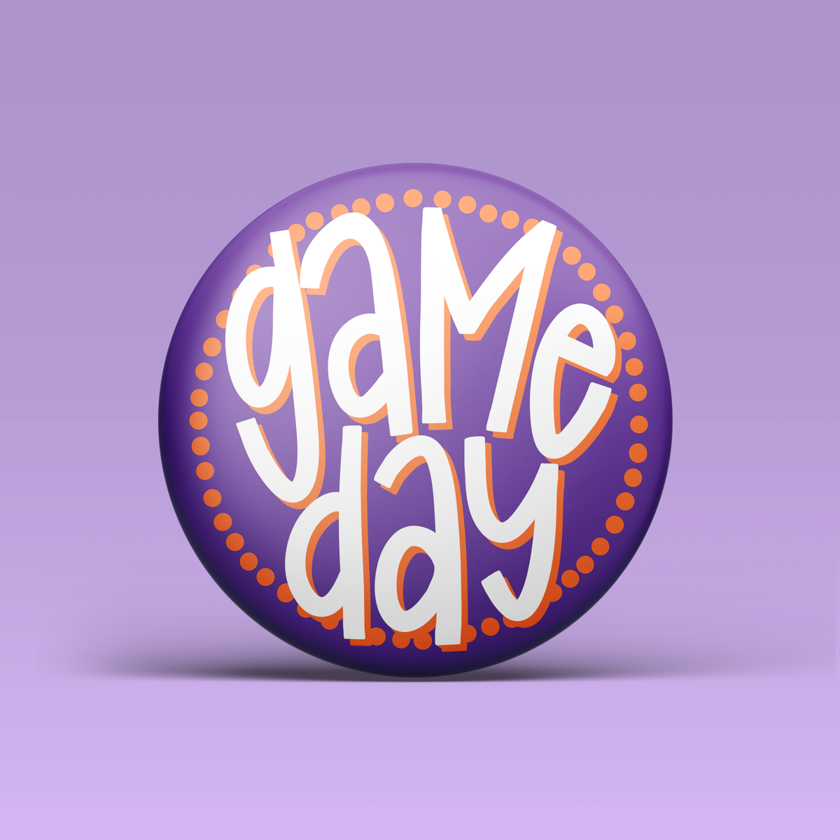 Polka Game Day Button - Purple & Orange