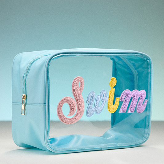 Transparent Fabric "SWIM" Lettering Makeup Bag