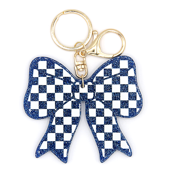 Glitter Resin Bow Game Day Checkered Keychain Bag Charm