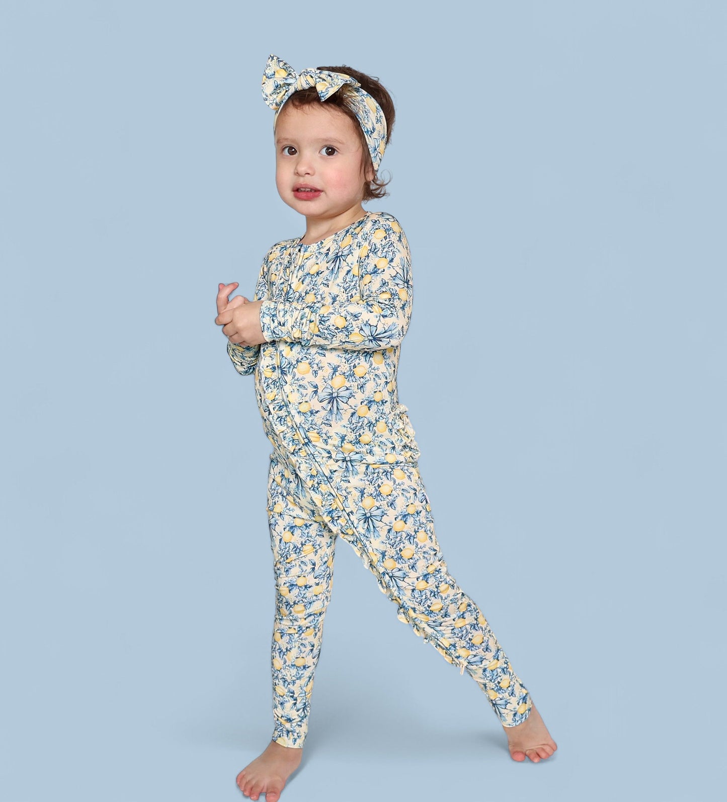 VINTAGE CITRUS TOILE DREAM RUFFLE ROMPER