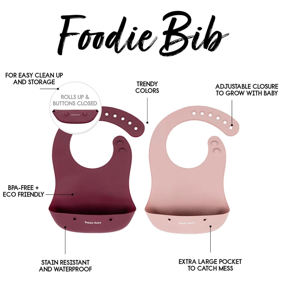 Foodie® Roll Up & Button Closed Bib 2-Pack: All Silicone