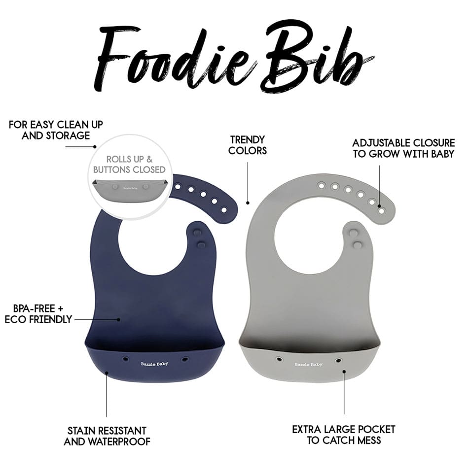 Foodie® Roll Up & Button Closed Bib 2-Pack: All Silicone