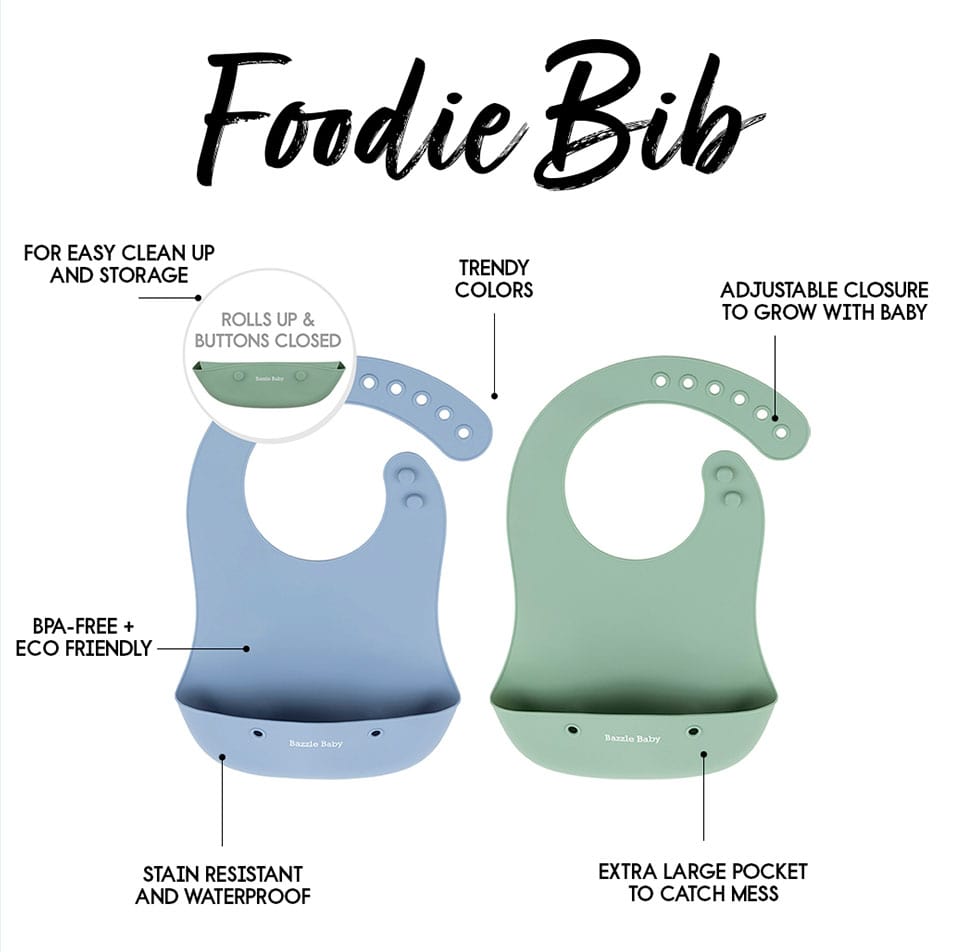 Foodie® Roll Up & Button Closed Bib 2-Pack: All Silicone