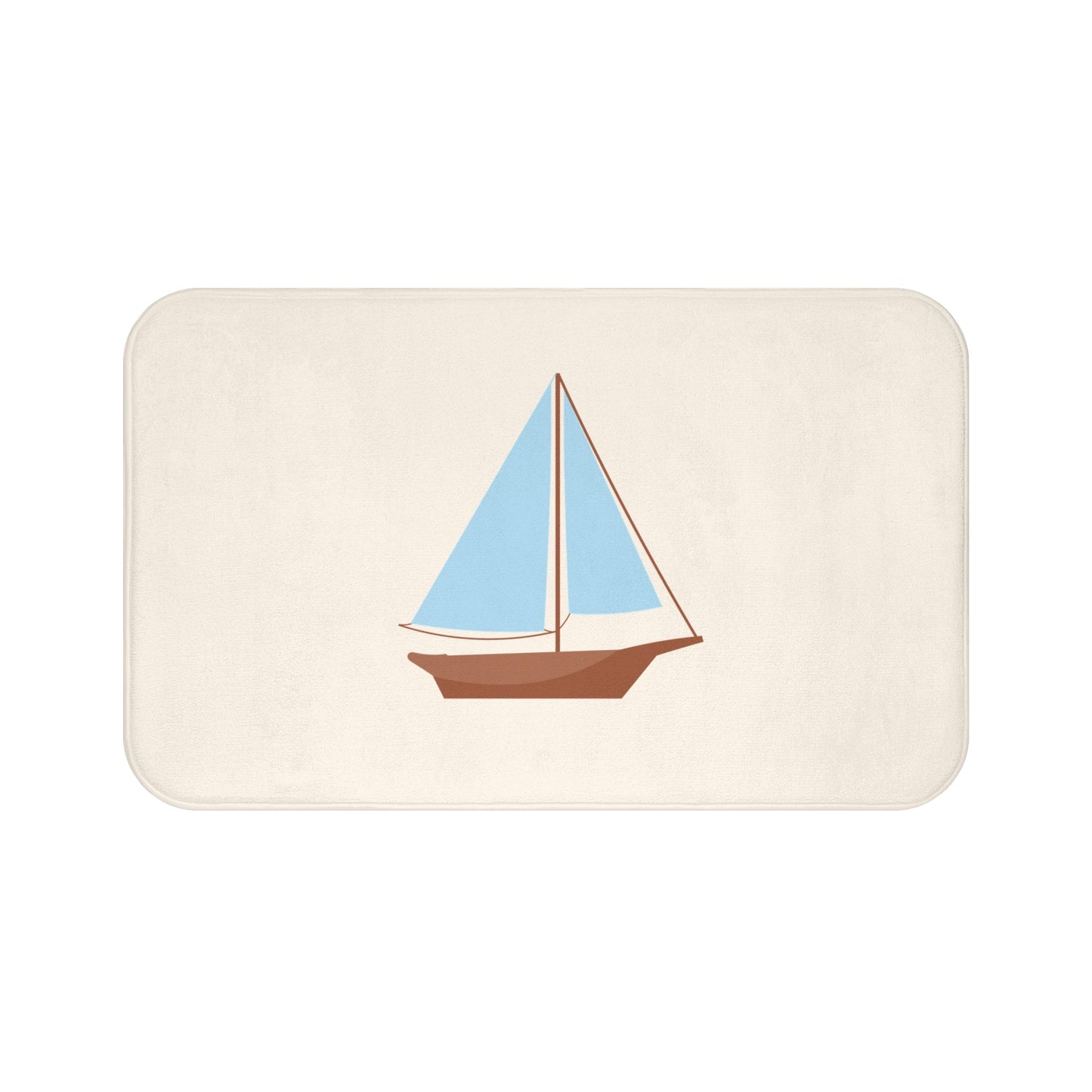 Nautical Vintage Sailboat Bath Mat, CREAM — Soft Coastal Bathroom Rug