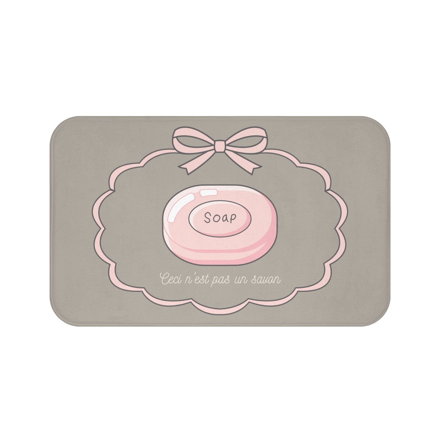 René Magritte 'Ceci n'est pas un savon' Bath Mat, Light GREY  | Surrealist Humor Decor
