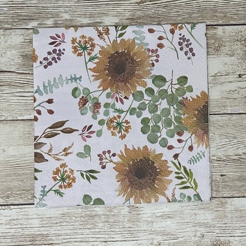 Sunflowers Napkins Decoupage Harvest Fall Thanksgiving Berries Paper Cocktail Cr