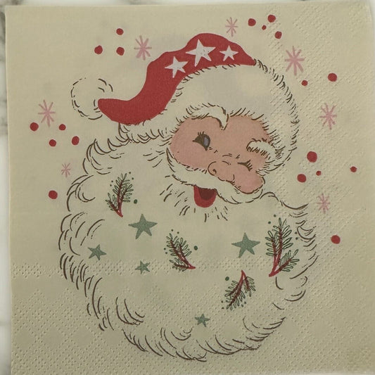 Retro Santa Decoupage Napkins – Vintage Winking Santa Cocktail Napkins by Sugar Plum Party for Christmas Crafts