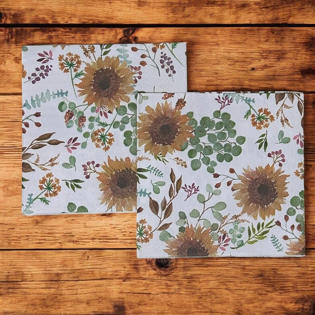 Sunflowers Napkins Decoupage Harvest Fall Thanksgiving Berries Paper Cocktail Cr