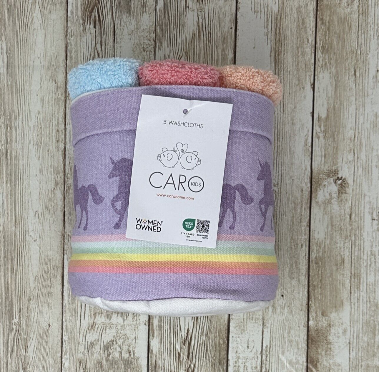 Caro Kids Lavender Unicorns Washcloths Set of 5