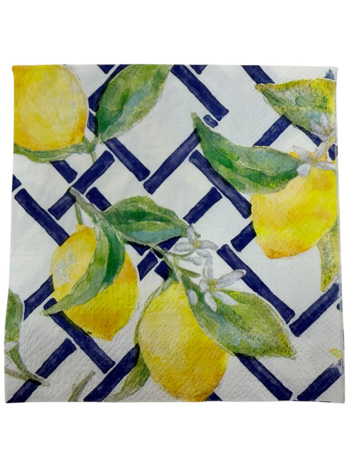 Lemon Lattice Decoupage Napkins Citrus Blue Trellis Summer Paper Set of 2