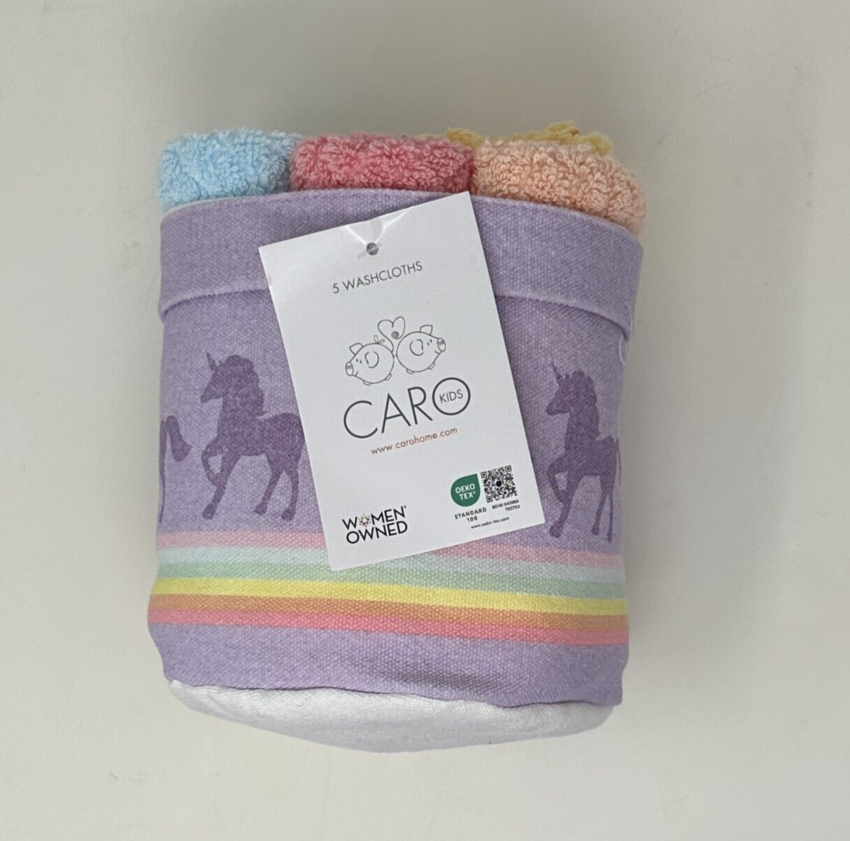 Caro Kids Lavender Unicorns Washcloths Set of 5