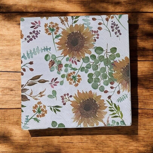 Sunflowers Napkins Decoupage Harvest Fall Thanksgiving Berries Paper Cocktail Cr