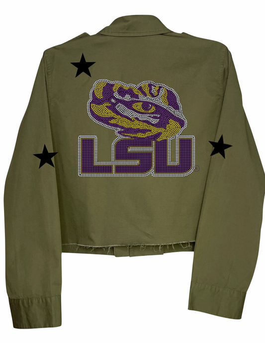 Louisiana State University Crystal Tiger Eye Army Green Shacket