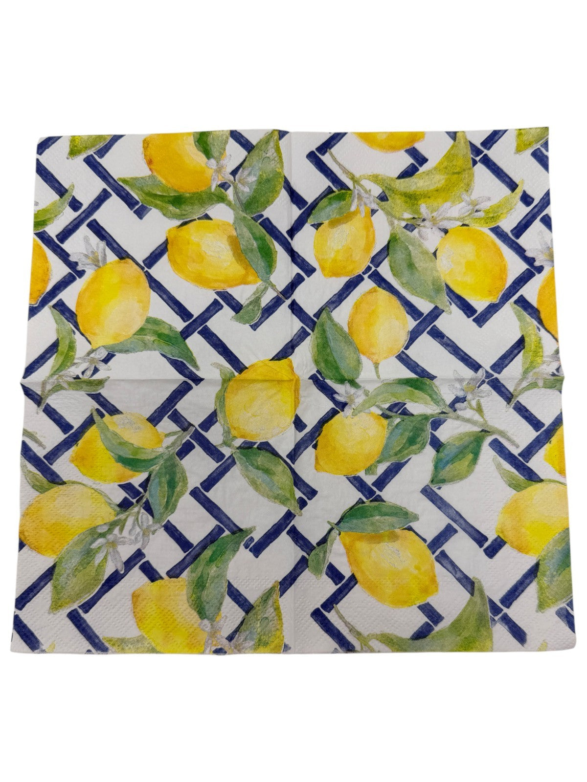 Lemon Lattice Decoupage Napkins Citrus Blue Trellis Summer Paper Set of 2