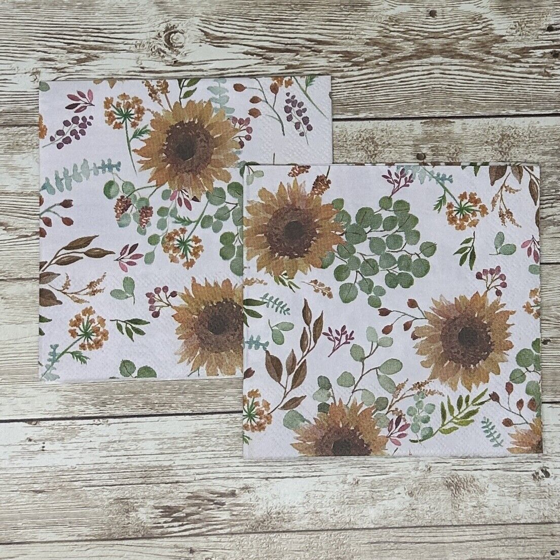 Sunflowers Napkins Decoupage Harvest Fall Thanksgiving Berries Paper Cocktail Cr