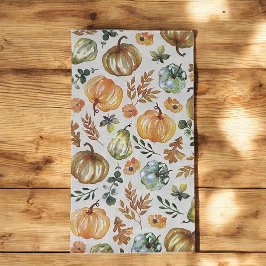 Fall Watercolor Decoupage Napkins Clementine Pale Leaves Pumpkins Guest Paper Crafts