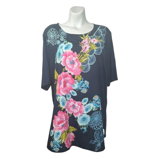Navy Floral shirt on a mannequin against a white background