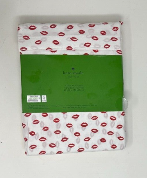 Kate spade New York Standard Pillowcases Set of 2 Cotton Percale Red Lips Kisses