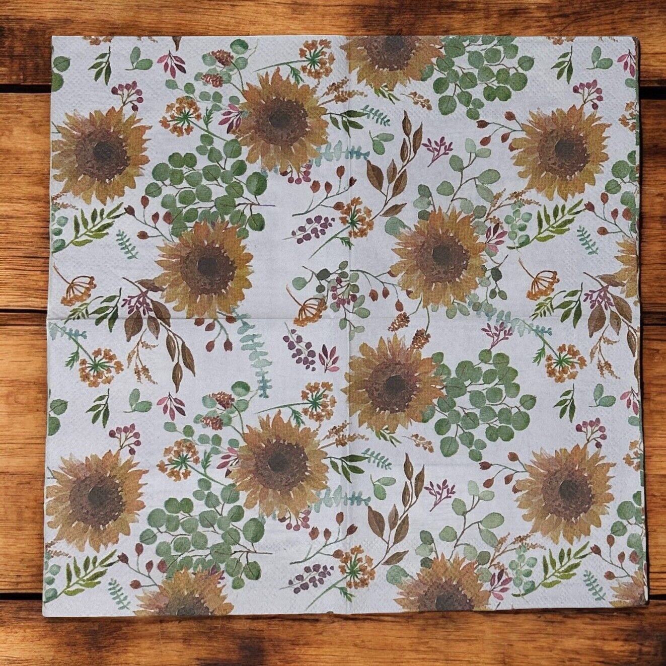 Sunflowers Napkins Decoupage Harvest Fall Thanksgiving Berries Paper Cocktail Cr