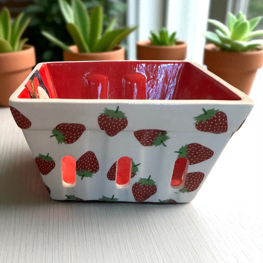 Ceramic Strawberry Basket Colander Farmers Market Farmhouse Berries Strawberries