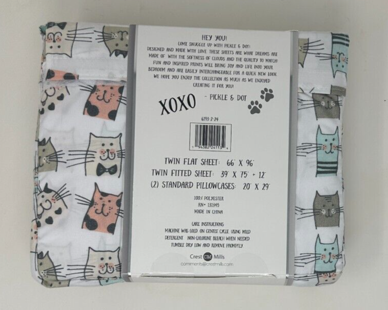 Pickle & Dot Super Soft Adorable Cat Faces Twin Sized Sheet Set