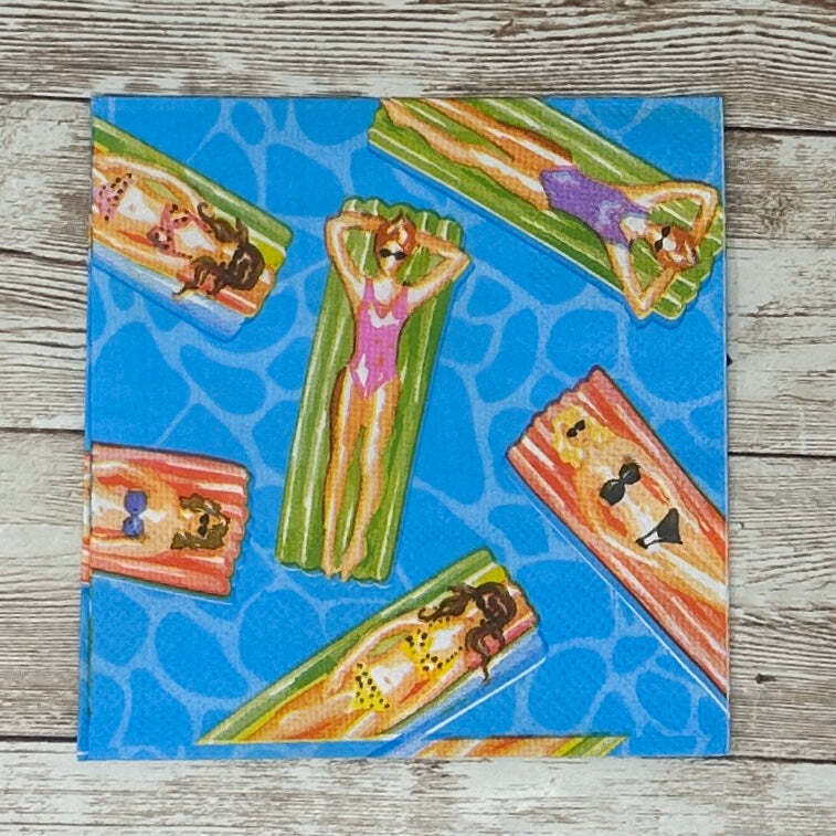 Decoupage Napkins Summer Days Poolside Women on Floats Cocktail Paper