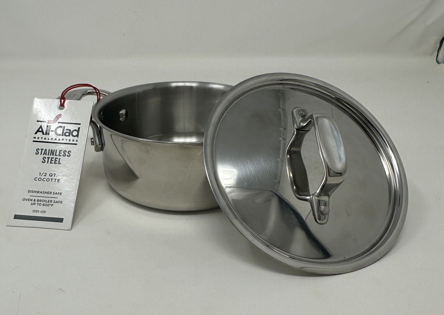 All-Clad Stainless Steel 1/2 Quart Cocotte Saucepan W/ Lid 0.5 Qt New