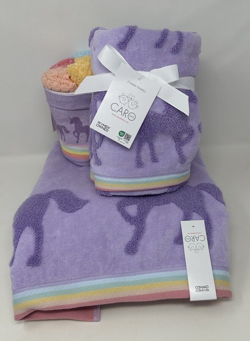 Purple Unicorns 2 Bath Towels 2 Hand Towels 5 Washclothes Set Caro Kids Home