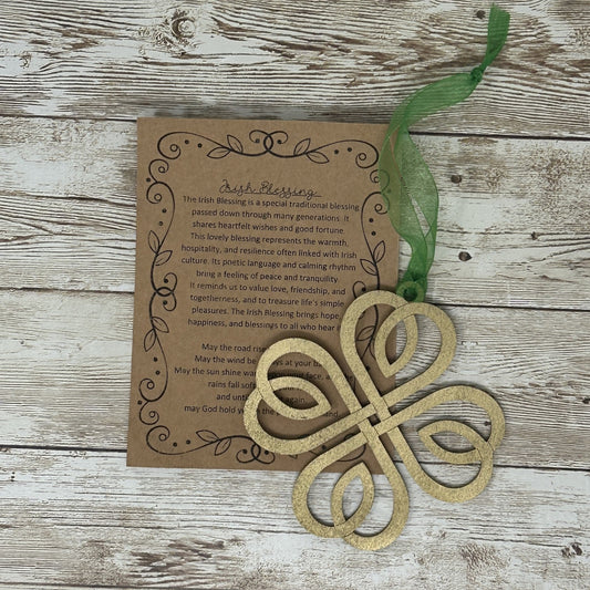 Irish Blessing Four Leaf Clover Lucky Wood Story Ornament Friendship Gift