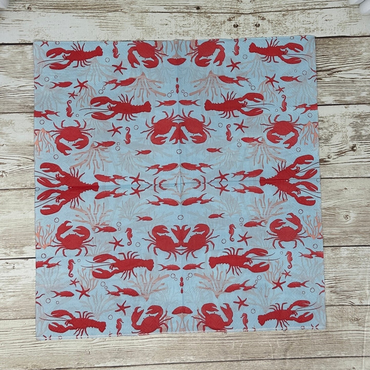 Decoupage Napkins Coastal Blue Red Nautical Crab Fish Lobster Cocktail Crafts