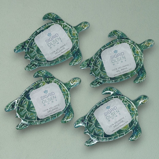 Sea Turtle Melamine Ocean Shaped Appetizer Tidbit Plates Sigrid Olsen Set of 4