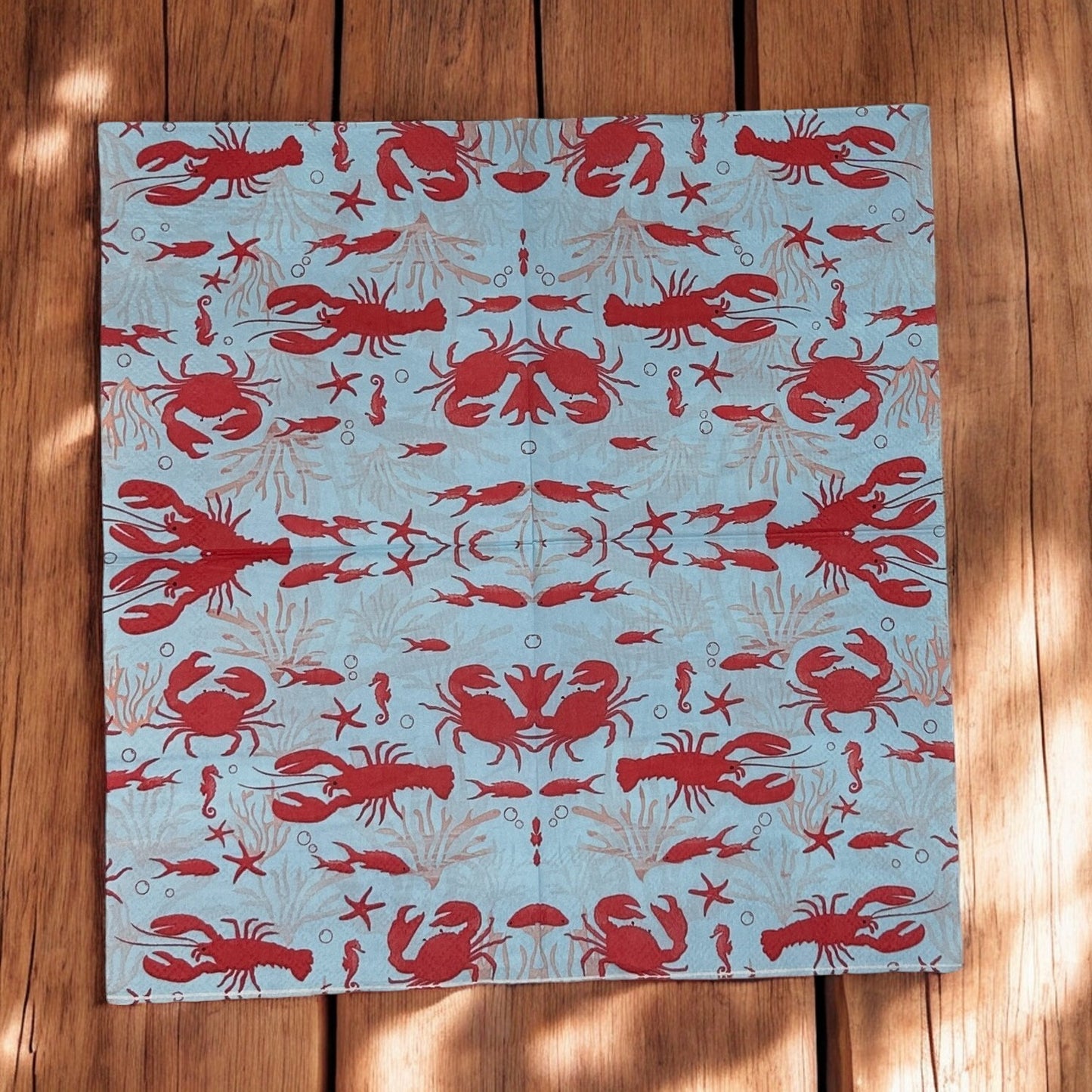 Decoupage Napkins Coastal Blue Red Nautical Crab Fish Lobster Cocktail Crafts
