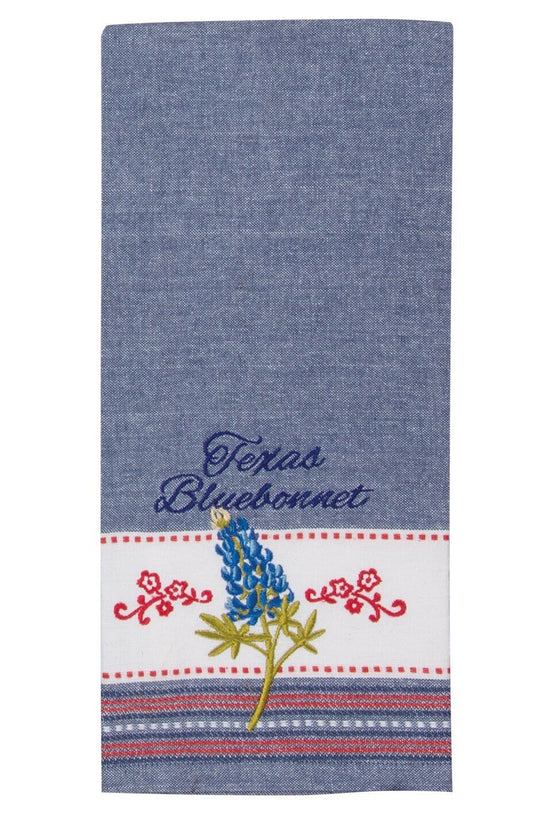 Home Sweet Texas Bluebonnets Embroidered Tea Towel