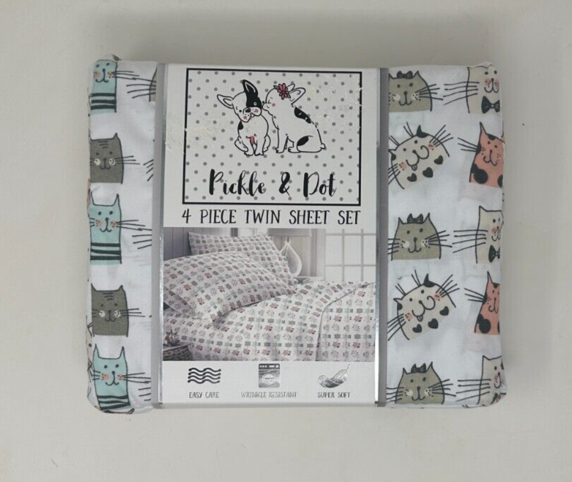 Pickle & Dot Super Soft Adorable Cat Faces Twin Sized Sheet Set