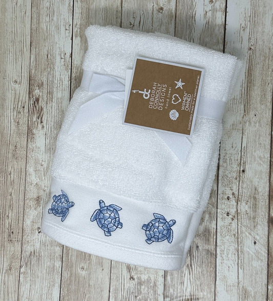 Embroidered Sea Turtle Hand Towels