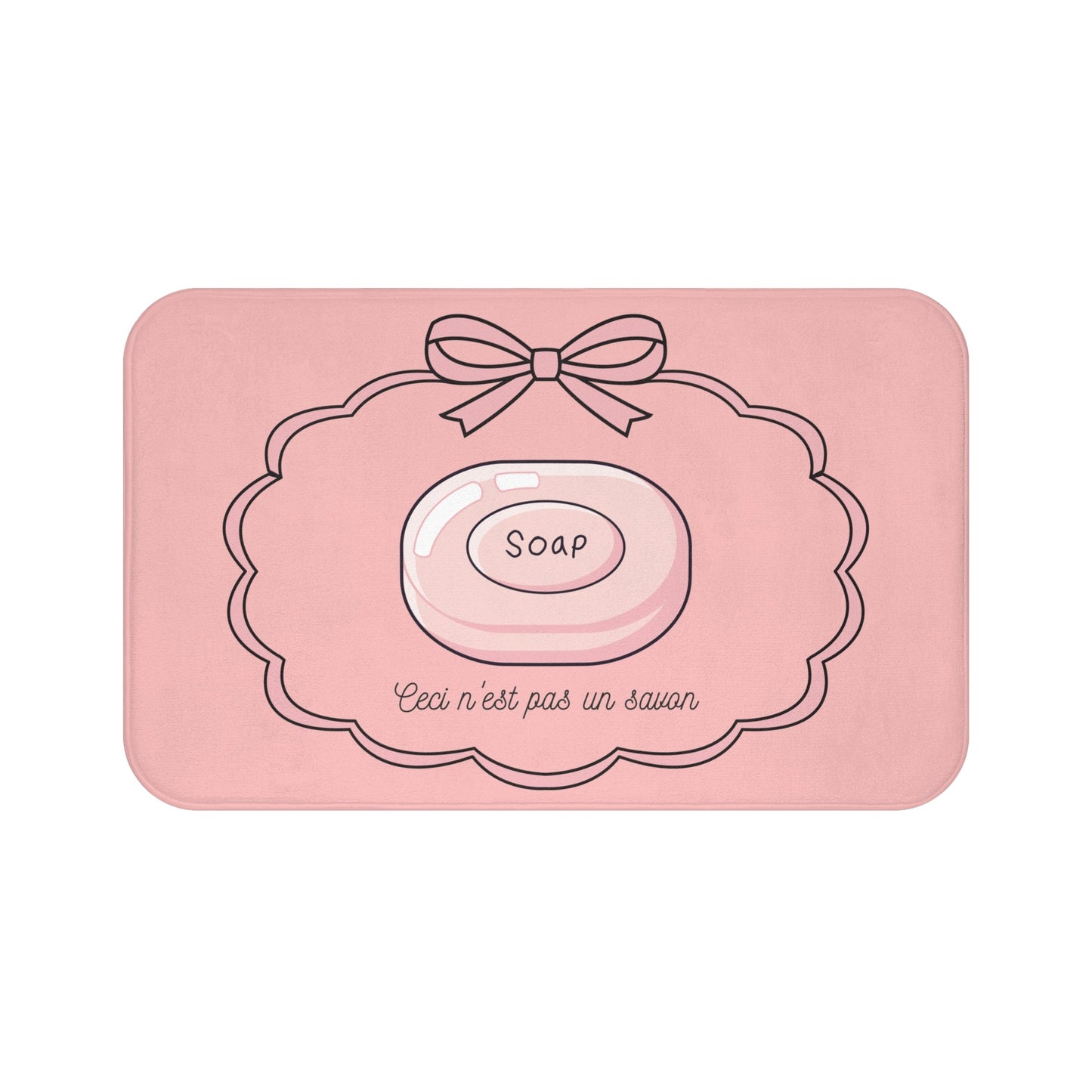Pink soap dish with a bow and 'Soap' text on a white background
