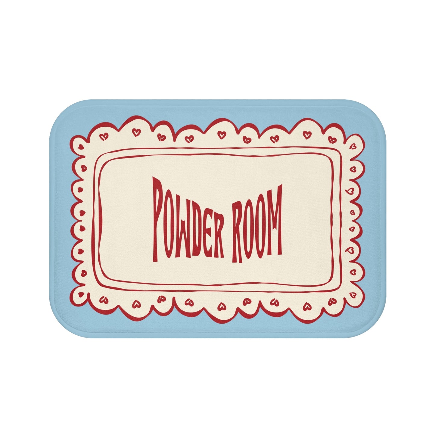 Powder Room Bath Mat | Pastel Blue Vintage Lace Doily Bathroom Rug
