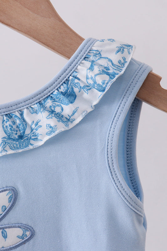 Blue bunny applique ruffle bubble