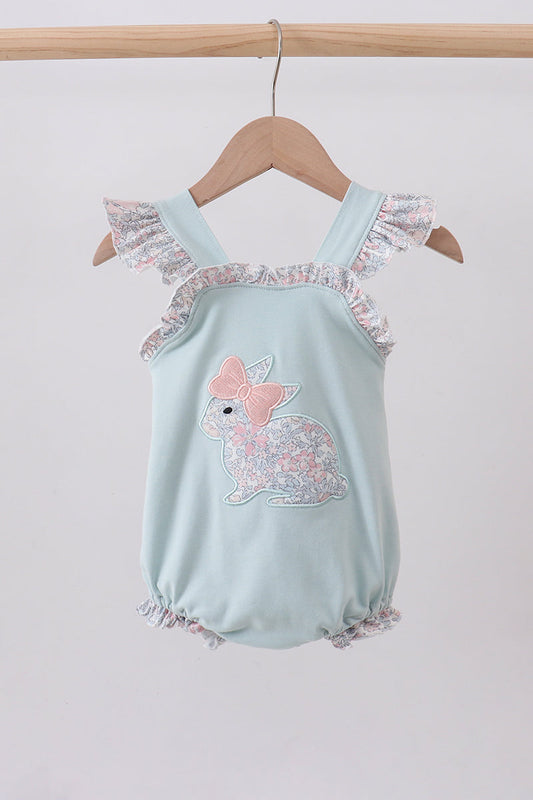 Blue floral bunny applique ruffle bubble